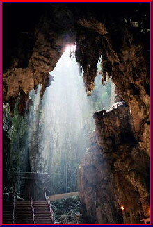Light streams into Batu Cave in Malaysia